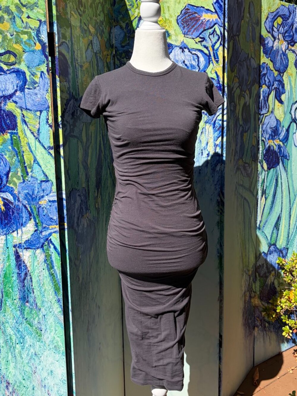James Perse Standard Ruched Charcoal Gray Midi Dress | Women's Size 0